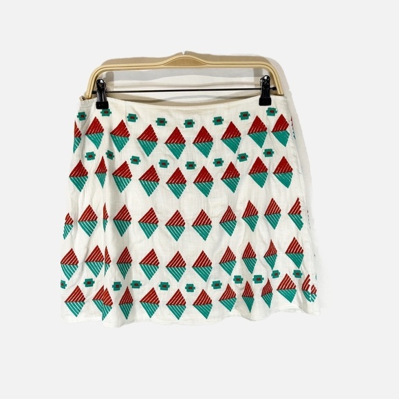NWT THML Brea Embroidered Mini Skirt Stitch Fix Teal Green Linen Blend Size L - Picture 2 of 9
